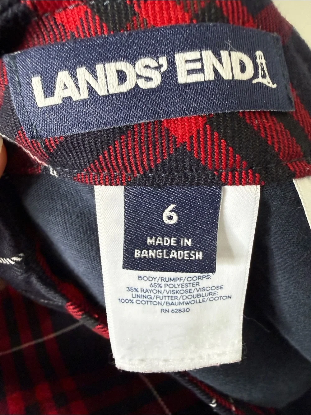 Lands' End Red Black Plaid Size 6 Pleated Cargo Skirt